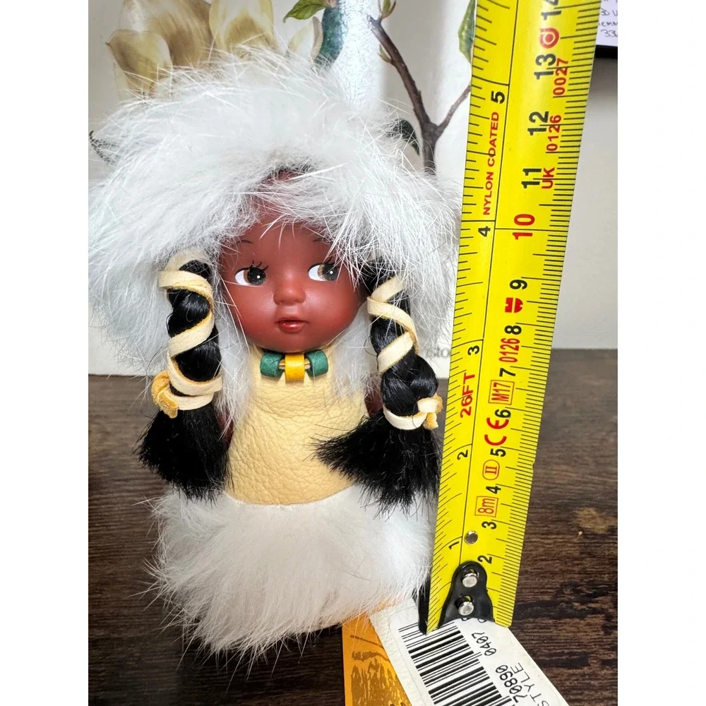 Vintage Chevreuil Doll White Fur Parka Leather Vest Birch Log Base 5